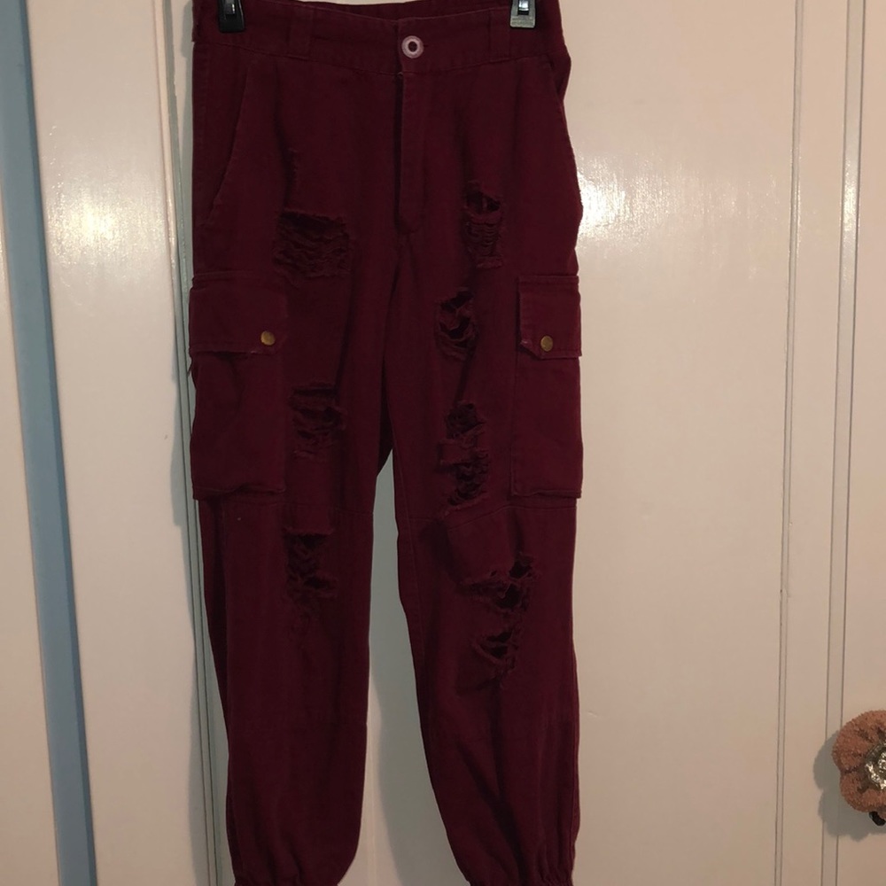 nwot CARMAR RED MARRON DISTRESSED CARGO PANTS LF 8